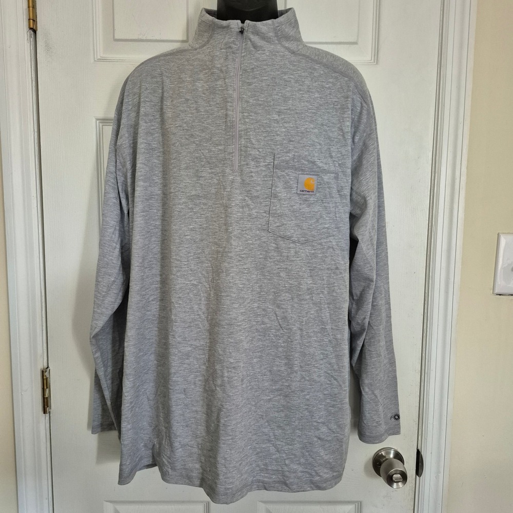 Carhartt Force Mens 2XL Relaxed Fit Quarter Zip Long Sleeve Shirt Heather Gray
